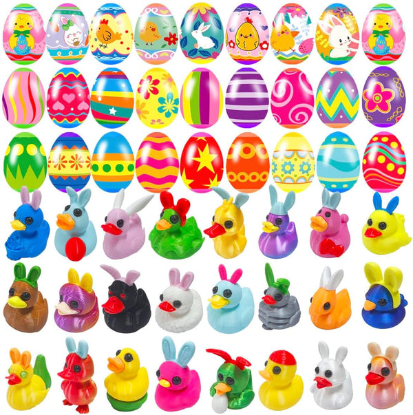 24 Pcs Prefilled Easter Eggs with 3D Print Easter Ducks Toys Inside