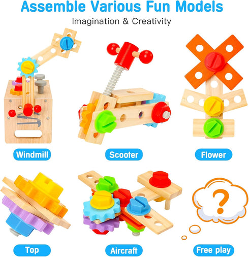 Hieoby Set 2 3 4 5 29Pcs 2 2-4 1-3 Wooden Tool for Kids Year Old, Educational STEM Toys Toddler Montessori Toys