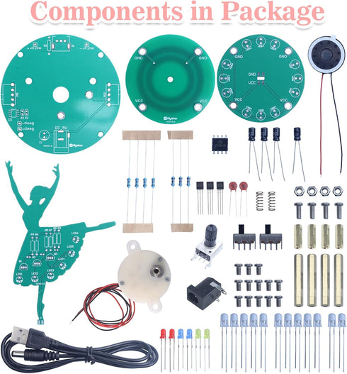 MIOYOOW Rotating Ballerina Soldering Practice Kit, RGB LED Ballet Girl Music Box DIY Soldering Project Kit with 3 Music, Learning Electronics Kit for School STEM Education and Desk Ornament