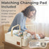 Diaper Caddy Organizer With Portable Changing Mat, LED Night Light, Wooden Handle & Shoulder Strap - Stylish Nursery