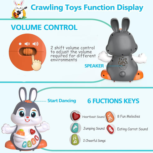 MOONTOY Bunny Musical Toy for 1+ Year Old, Baby Crawling Toy with Light & Sound for 6-12 Months