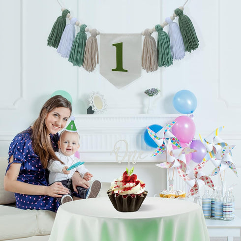 Lymxbchg 1st High Chair Banner First Birthday Decorations for Boy, Wood Bead Tassel Garland Banner for Baby Party