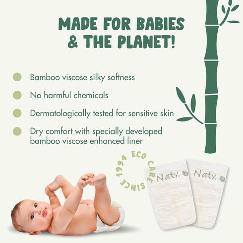 2, 88 Count) Naty Bamboo Viscose Baby Diapers Silky Soft, Plant Based, Dermatologically Tested for Sensitive Skin