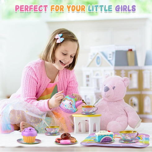 Minnot Set 3 4 5 6 Set, Unicorn Tea Party for Little Girls, Age Year Old, Toddler Kids Kitchen Pretend Play Toys