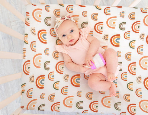 Jola's House 4 Pack Crib Sheets Boho Nursery Sheets Sunshine and Rainbow Desdign Neutral Unisex Fitted Baby Standard