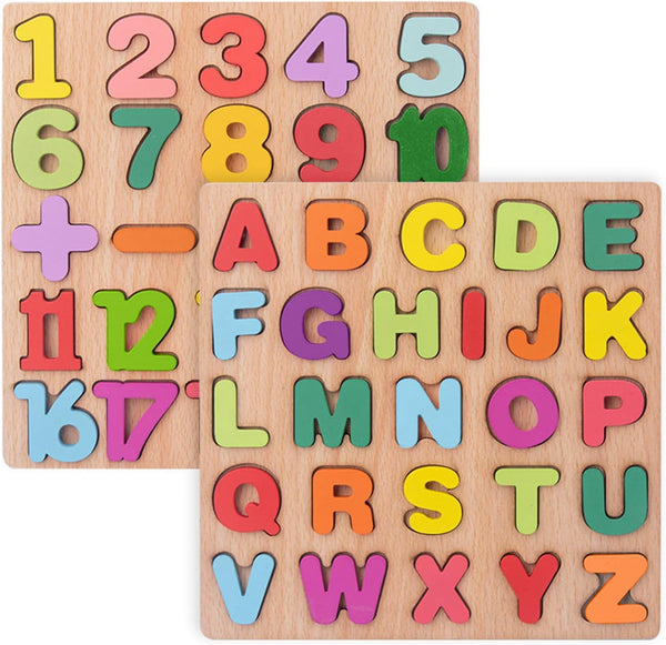 Wooden Puzzles for Toddlers, Alphabet Puzzle and Number Puzzle, Preschool Educational Learning