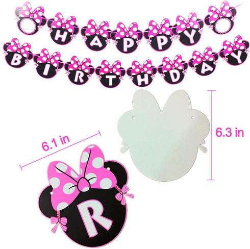 50pcs Pink Mouse Birthday Decorations, 3 Year Old Girl Party Supplies, Balloons, Cake Topper, Cupcake Topper