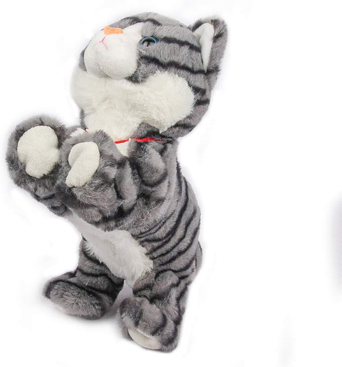 Interactive Plush Robot Cat Toy - Sound Control Electronic Pet for Kids (Gray)
