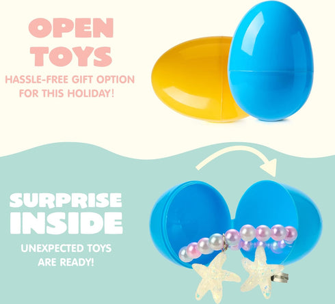 JOYIN 12 Pack Prefilled Easter Eggs with Jewelry Toys Inside, Beads Bracelets and Rings for Kids Egg Hunt, Girls Party
