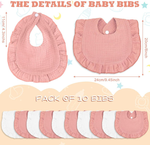10 Pcs Baby Muslin Bibs Drool Bandana Soft Adjustable Baby Cotton Bibs for Newborn Baby Girl Boy Toddlers Infants Teething