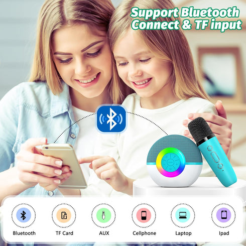 goopow 3 4 5 6 7 8+ (Green-2MIC) Mini Karaoke Machine Speaker for Kids Adults, Portable Bluetooth Microphone Song Toys