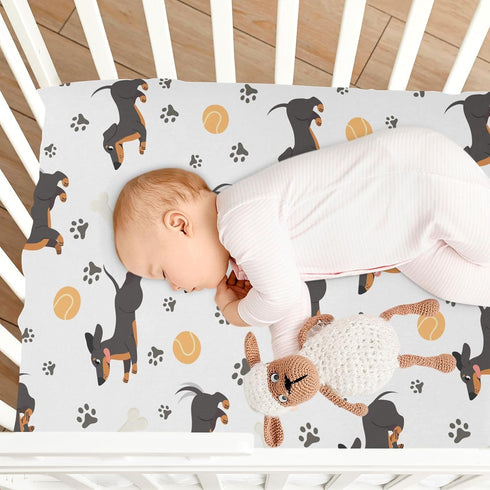 KICPOAY 39 27 Fitted Crib Sheets Dachshund with Dog Paws Stretchy Portable Playard Sheets for Baby Toddler, Breathable