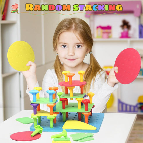 set 73Pcs 3-6 Peg Board Toy DIY Building Stacking Toys for Kids Years Old,STEM Educational Kids Toy for Brain