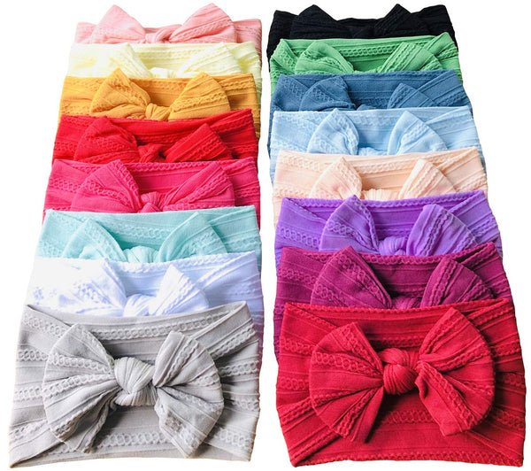 Nylon Headbands Baby Girl Bows Jacquard Design for Newborn Infant Toddler Little Girls (16-Pack)