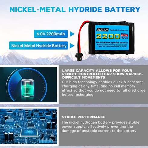 7.2V 2200mAh AA NiMH Battery with SM-2P Plug and USB Charging Cable for Huina 1550 550 RC Excavator, Car, Truck