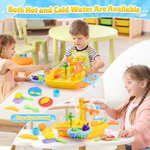 Play Sink with Running Water - Kitchen Kids Sink Toys with Fishing Game Toys for Floating Pool Water Play, Upgraded