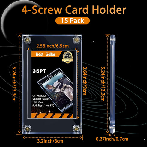 15 35 Pieces Acrylic Card Holder Screw Trading Card Protector PT Clear Protectors for Baseball Football Sports Game