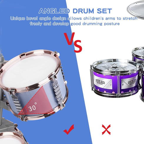 Set 5 M SANMERSEN Kids Jazz Drum - Drums with Stool - Rock Jazz Drum Kit - Musical Enlightenment Educational Toys Gift
