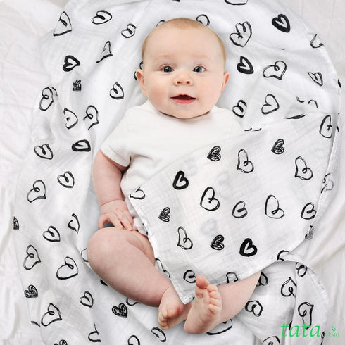 100% 47x47 TATA AMG Organic Muslin Cotton Baby Swaddle Blanket Soft & Breathable Receiving Blanket for Newborns, Girls
