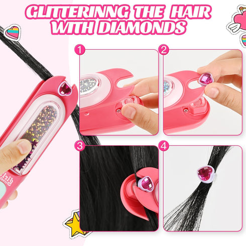 3 4 5 6 8-12 kidzkube Hair Gem Stamper Kit, Bling Hair Jewels for Girls Toys, Hair Styling Tool with Reusable Shining
