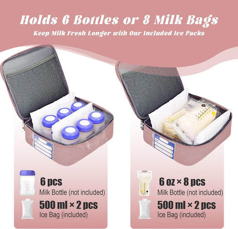 10 Packs Breast Pump Bag with Insulated Cooler, Double-Layer Pumping Bag for Work & Travel, Fits Most Electric Breast