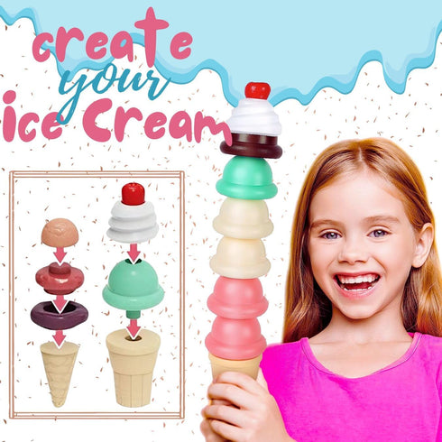 32 PCS Ice Cream Cart Toys for Toddlers - Pretend Play Food Scoop & Serve Macaroon Dessert Set