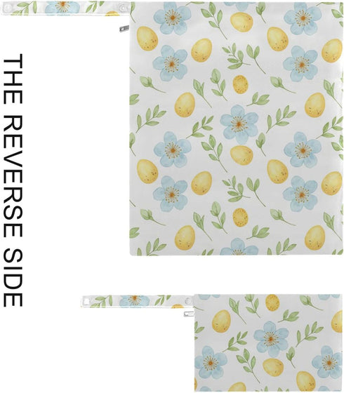 Burbuja 2 Pack, 2 Eggs Flower Wet Dry Bags for Baby Cloth Diaper Waterproof Reusable Wet Bag with Zippered Pockets