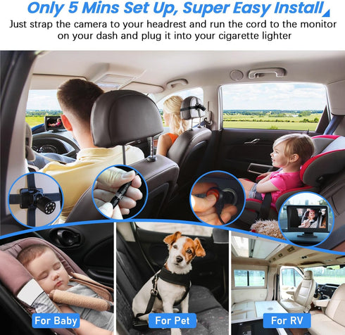 FEISIKE 4.3'' 150 360 5 Car Baby Camera, HD Infrared Night Vision Function Baby Car Camera Display, Backseat Camera