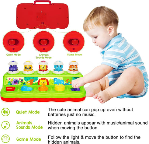 YEEBAY Pop Up Animals Toy with Music & Sound, Early Developmental Toy for 12-18 Months Baby, Infants & Toddlers