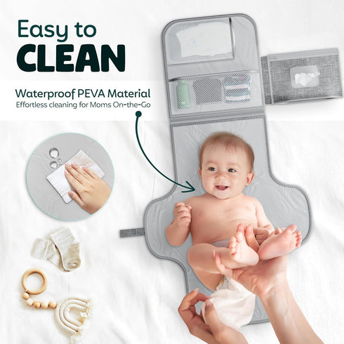 Portable Changing Pad Waterproof Foldable Diaper Changing Pad with Wipes Pocket, Soft Travel Changing Mat for Baby