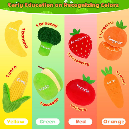 GERBIT Set 8 My First Fruit Vegetable Basket Plush, Baby Felt Play Food with Pcs Fruit Vegetable Plushies for Toddlers
