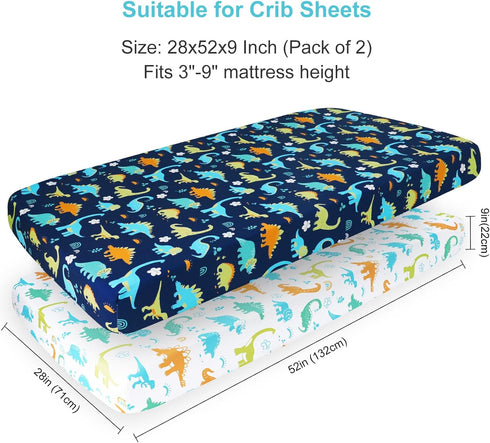 2 Pack 28x52x9in PHF Soft Crib Sheet Fitted, Baby Sheets for Boys Girls, Fits Standard Crib and Toddler Mattresses