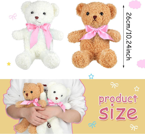 Kathfly 12 Pcs Valentines Small Stuffed Bears - 10 Inch Mini Plush Bears with Ribbon Bow Gift Set