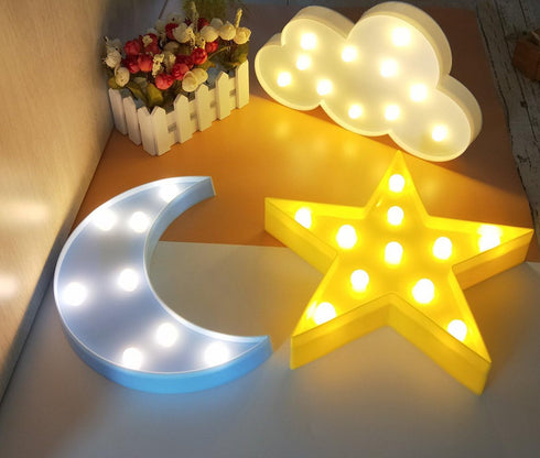 3PCS Decorative LED Crescent Moon Cloud and Star Night Lights Lamps Marquee Signs Letters for Baby Nursery Decorations