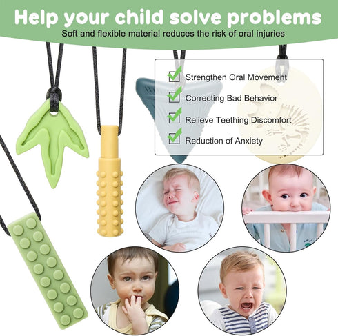 MISSLILI Sensory Chew Necklaces for Aggressive Chewers - Silicone Chewelry for Autism, ADHD, Oral Motor Therapy & Baby