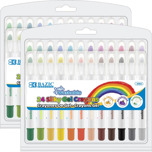 BAZIC PRODUCTS Silky Gel Crayons 24 Color, Washable Blendable Non Toxic Watercolor
