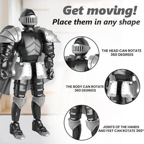 Knight Action Figures, Medieval Action Figures,Knight Armor Action Figure,Multi-Jointed Movable Robot Mannequin (Black)