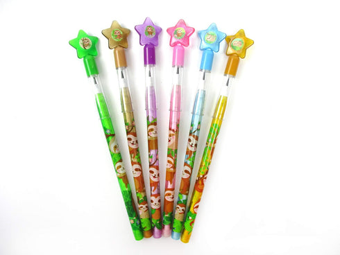 TINYMILLS 24 Pcs Sloth Multi Point Stackable Push Pencil Assortment with Eraser for Birthday Party Favors