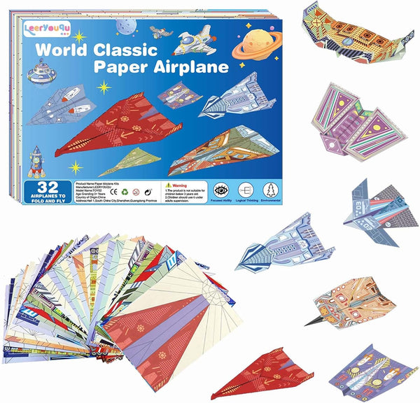 LEERYOUQU Kids Paper Airplane Kit, Creative Paper Airplane Book with 16 Classic