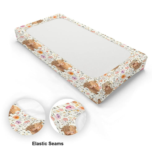 KuphiL10C Girls-16x32 Cartoon Highland Cow Flowers Floral Baby Changing Pad Cover,Unisex Western Farm Animals Cow