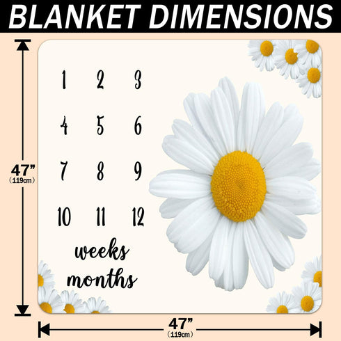 Baby Monthly Milestone Blanket, Daisy Big White Blanket for Nursery, Unisex for Newborn 1-12 Months, 47"x47"