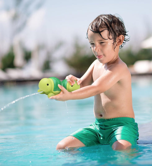 DolliBu Sea Turtle Bath Buddy Squirter – Floating Green Rubber Bath Toy for Toddlers, Fun Water Squirting Play