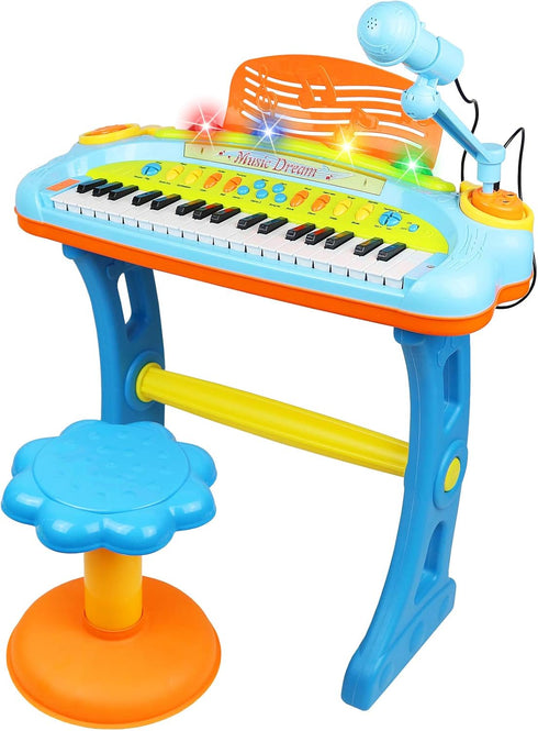 Kiddie Play Kids Piano Keyboard with Microphone and Stool 37 Key Electronic
