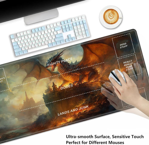Playmat for MTG: Card Playmat Stitched with Magic Zones for TCG and Board Games, Game Mat 24 x 14 inches-Firedragon