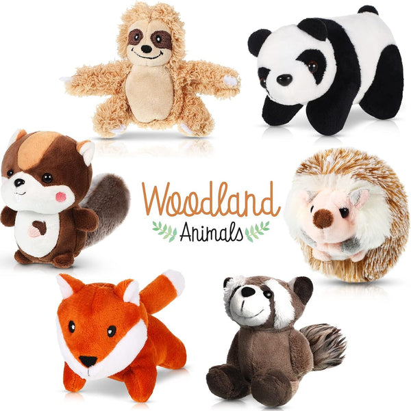 6 Pieces Jungle Animal Plush Toys Set, Forest Stuffed Animals, Panda, Raccoon, Sloth, Squirrel, Fox, Hedgehog