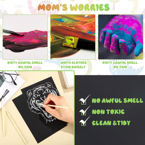 Gersoniel Scratch Paper Art Set, Kids Craft Kits with Scratch Off Paper and Wooden Stylus