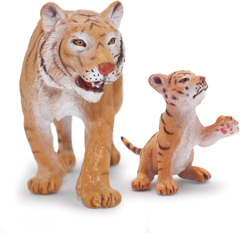 Gemini&Genius Tiger Toy Figures for Kids, Safari Animal Action Figures with Cub, Great for Gifts and Party Favors