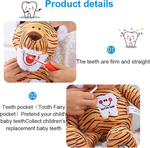 YOUYA Dental Tooth Fairy Puppet - Striped Tiger Educational Plush Doll for Kids