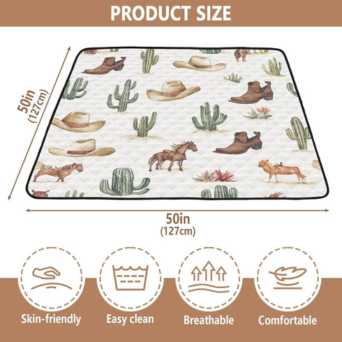 Selerdon 50" 50" Baby Play Mat Western Cowboy Horse Cactus Shoes X Play Gym Crawling Mat Soft Non-Slip Portable Picnic