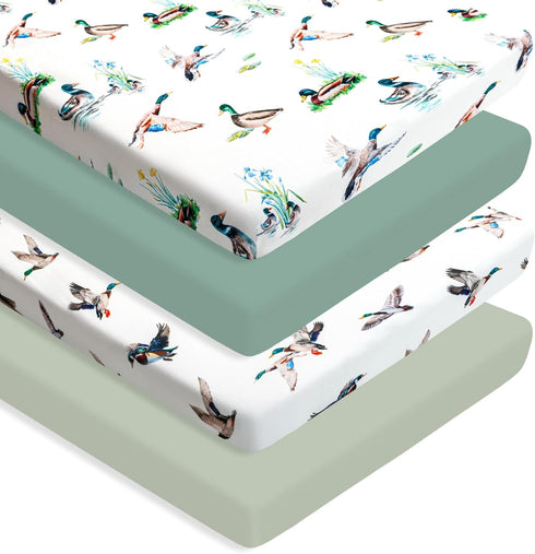 FIGEPO 4 Pack Mallard Duck Baby Pack N Play Sheets Neutral Unisex Breathable